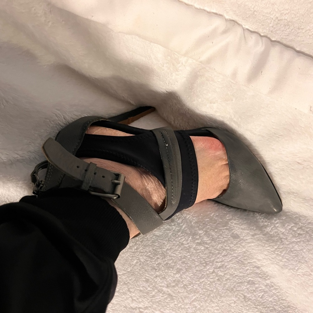 Gray Asymmetrical Strap Heels
